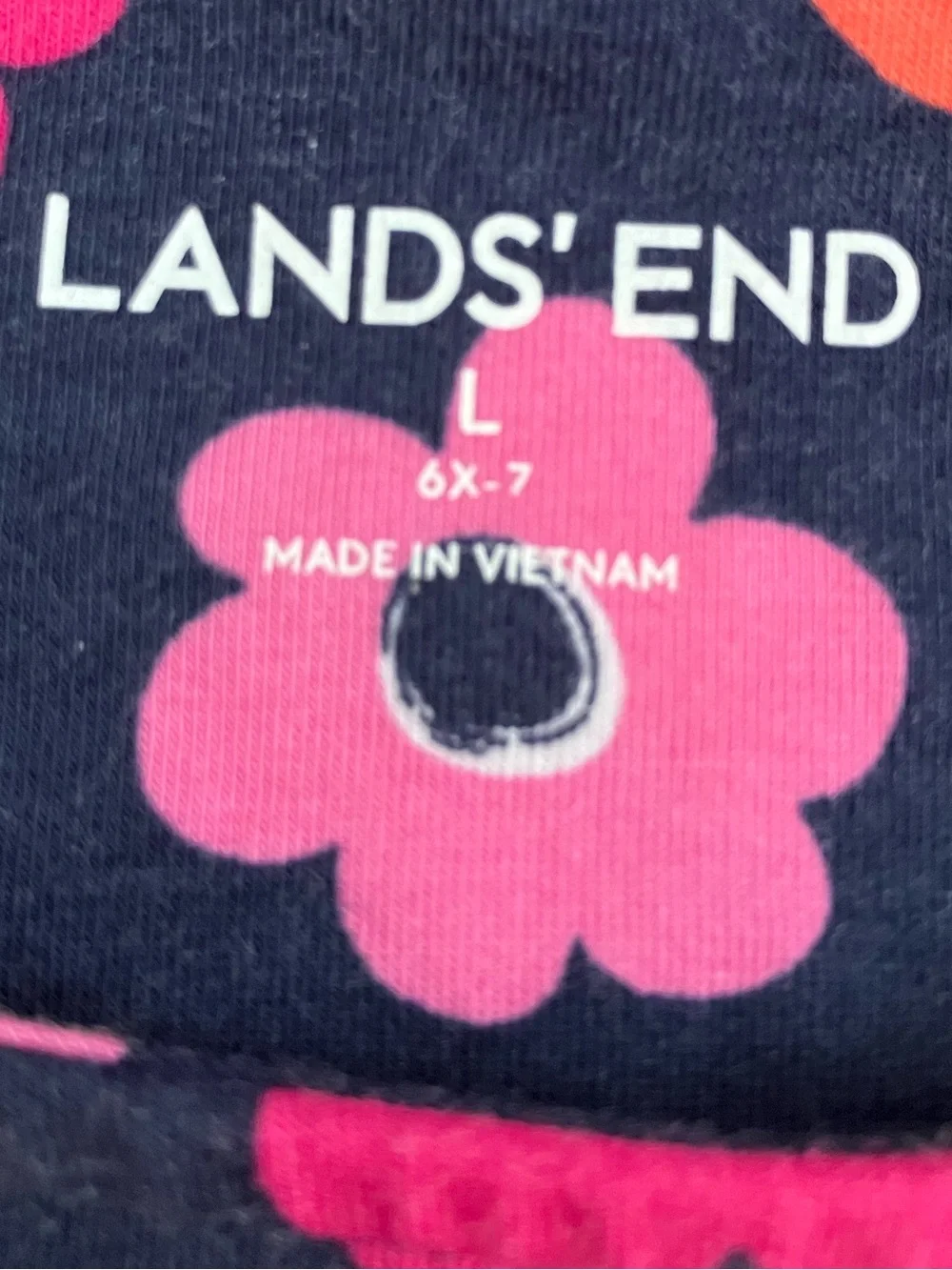Lands' End Girls Floral Print Cotton Knit Dress with Pockets - Size L (6X-7)